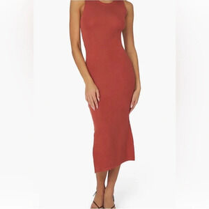 Weworewhat ribbed shirt midi dress with slits sleeveless terracotta size M